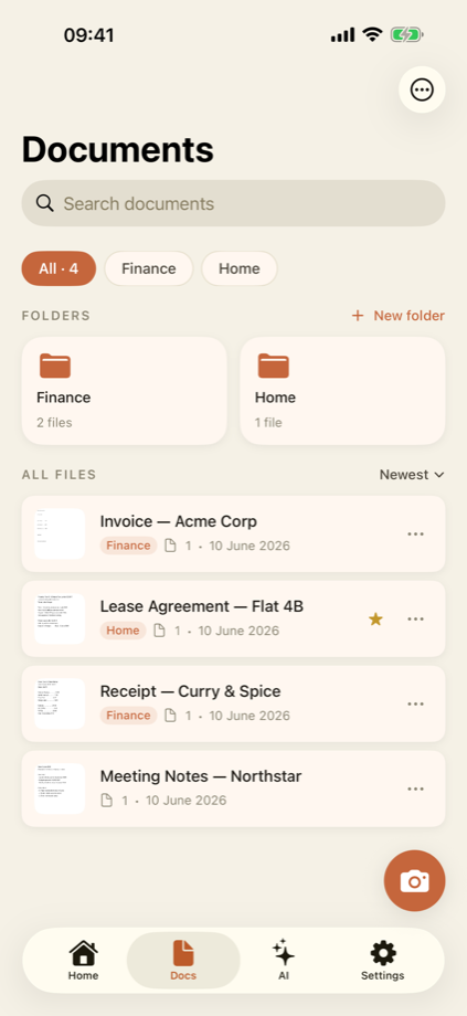 DocLens document folders and file organization on iPhone